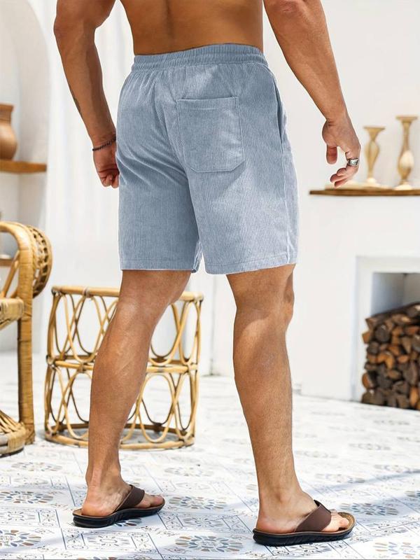 Men's Solid Patched Drawstring Waist Shorts, Regular Fit Casual Pocket Elastic Waist Shorts for Summer, Men's Bottoms for Daily Wear