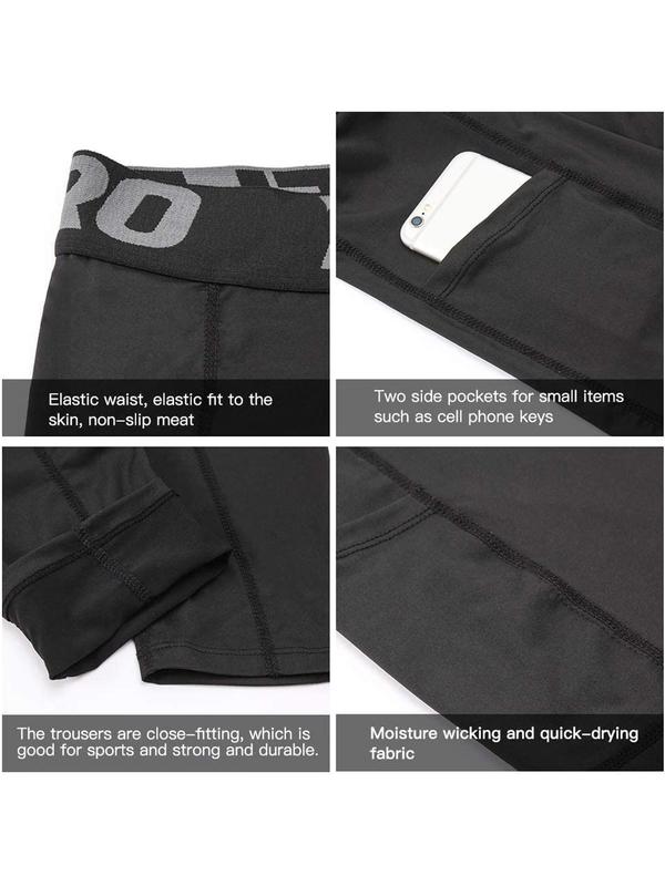 Men's Letter Tape Waist Seamless Compression Shorts with Pocket Design, Breathable Skin Friendly Tight Fitting Panties for All Seasons, Mens  Boxer Underwear, Quick-drying Anti-chafing Boxer Brief, Men's Clothing, Back To School  Fall Wear