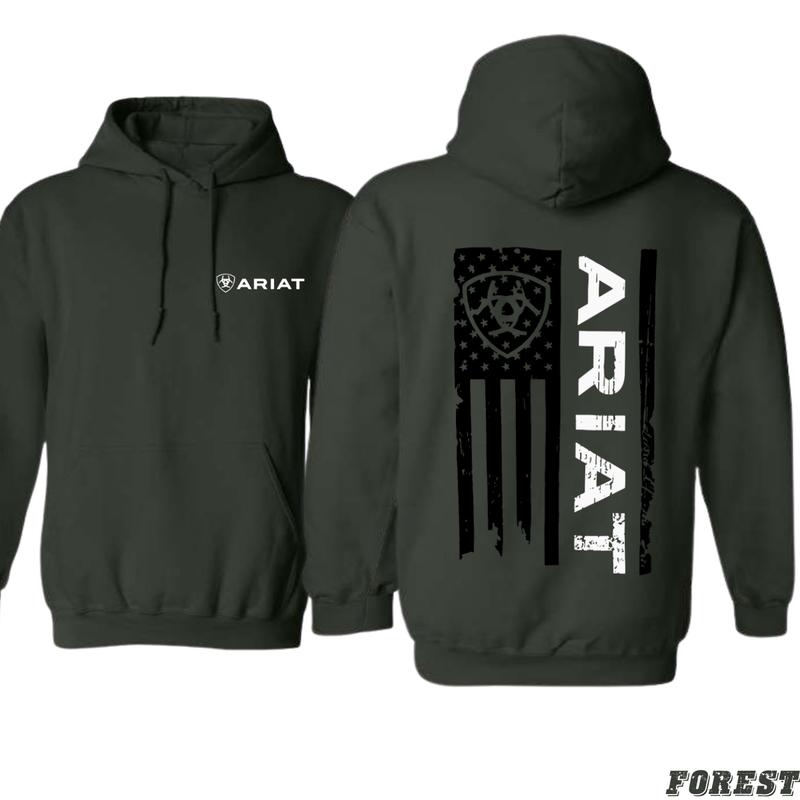 Patriotic Ariat Hoodie - Rugged American Flag Design with Classic Ariat Branding, Ideal for Outdoor Enthusiasts and Western Wear Lovers