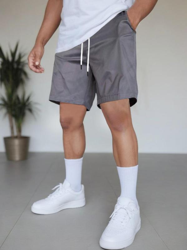 Men's Grommet Eyelet Drawstring Waist Shorts, Regular Fit Casual Plain Pocket Shorts, Back To School Outfits, Fashion Men's Bottoms for Daily Streetwear