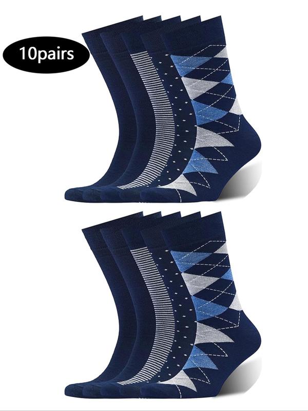 Men's Solid Color & Plaid Print Mid-calf Socks, Casual Comfy Breathable Socks for Daily Wear, Men's Socks for All Seasons