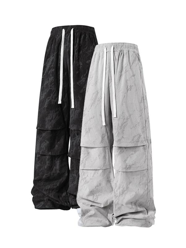 Men's Tie Dye Print Drawstring Waist Wide Leg Pants, Casual Street Comfy Breathable Pocket Trousers for Daily Wear, Men's Bottoms for All Seasons