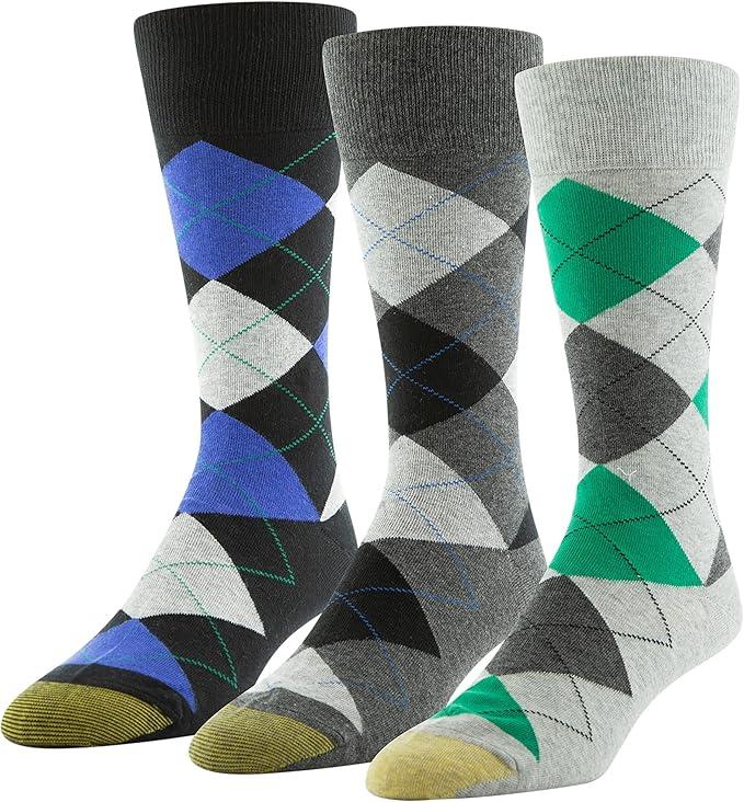 GOLDTOE Men's Carlyle Argyle Crew Socks 3 Pack