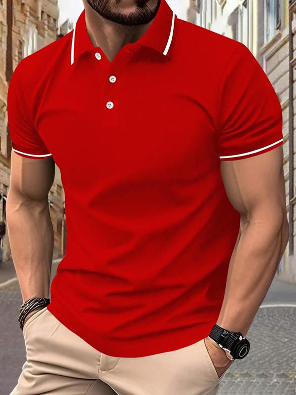 Men's Regular Fit Contrast Binding Short Sleeve Polo Shirt, Casual Half Button Collared Top for Summer, Fashion Men's Streetwear for Daily Wear