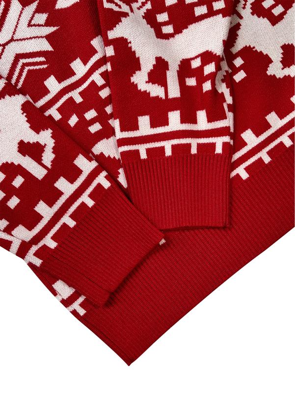 Men's Unisex Long Sleeved Elk Snow Pattern Pullovers Knitwear Top Christmas New Year Casual Regular Sweater Knitting for Fall Warm and Soft Classic Knit