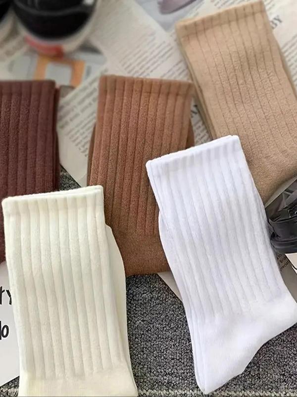 Men's Solid Color Crew Socks, Casual Comfy Breathable Socks for Daily Wear, Men's Socks for All Seasons