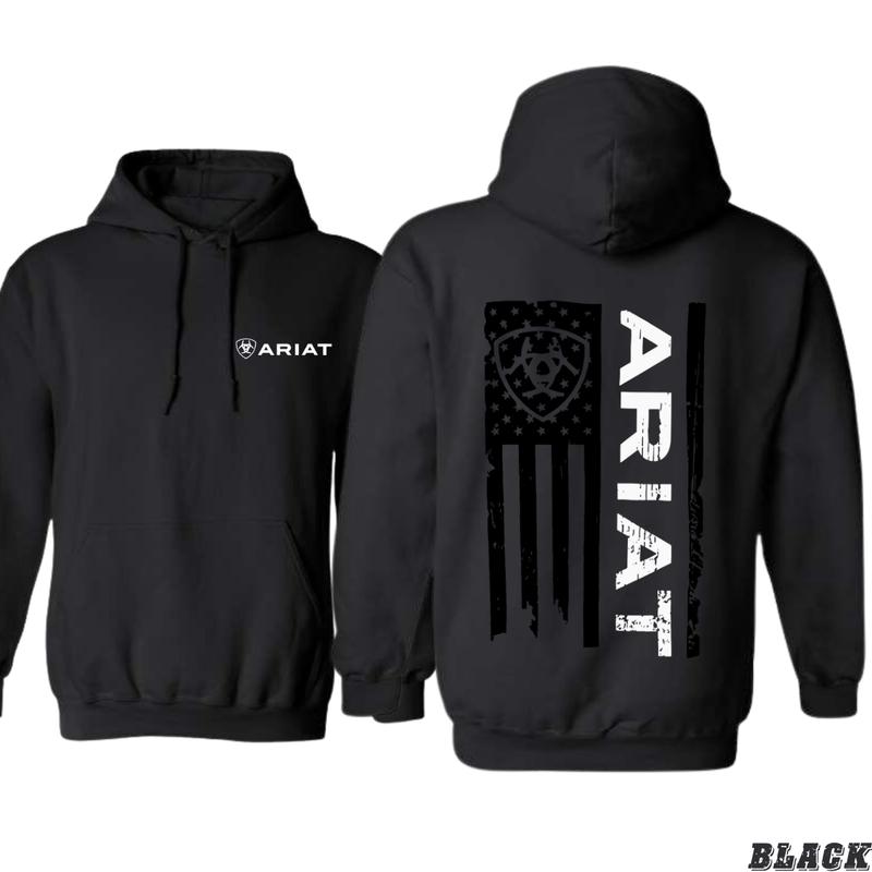 Patriotic Ariat Hoodie - Rugged American Flag Design with Classic Ariat Branding, Ideal for Outdoor Enthusiasts and Western Wear Lovers