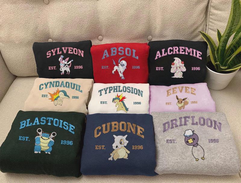 Pokemonn Characters Embroidered Sweatshirt, Embroidered Anime Shirt, Anime Shirt, Embroidered Shirt, Anime Shirt ESH1026-1200