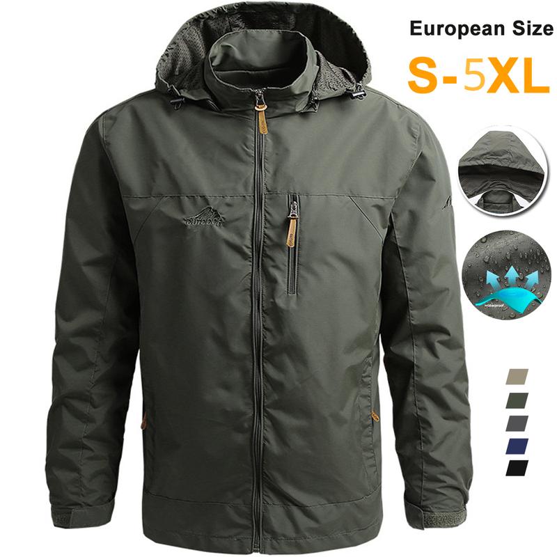 Men's Tactical Windbreaker Jacket, Waterproof, Hooded, Outdoor Sports Coat, Size S-5XL Menswear Stylish Tops Beige