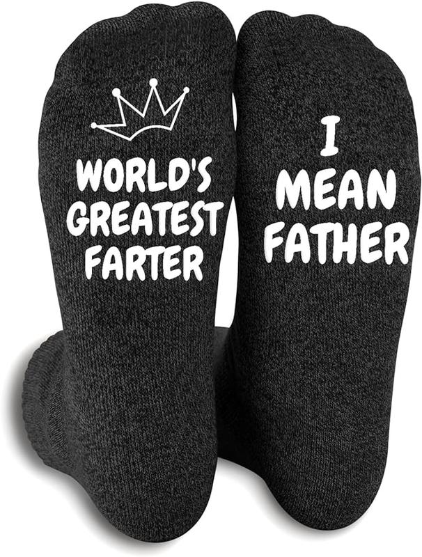 ANOTION  Gifts for Dad Funny Socks for Men -Christmas gifts Birthday Gifts for Dad, Dad Gifts Funny Socks, Worlds Greatest Farter, I Mean Father Menswear Soft Casual Spandex white elephant gifts