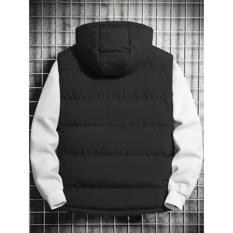 Men's Casual Hooded Puffer Vest, Regular Fit Solid Color Autumn Winter Vest With Pockets, Outdoor Cloth Menswear Collar