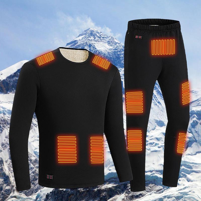 Unisex 2024 Winter Heated Outfits Warm Long Sleeve O-Neck T-Shirts Pant Thermal Underwear Tops USB Electric Heating 2 Piece Sets  Fabric  Fabric  Fabric Menswear Casual Menswear Casual Cotton Collar Harem High Waist Loose Medium Outdoor  Pockets Polyester