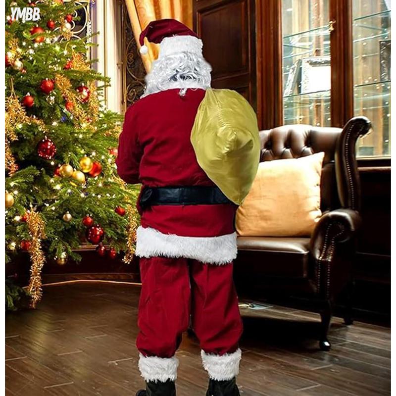 Gardentime Santa Claus Costume Mens Santa Claus Outfits Adults 10 Pieces Christmas Deluxe Red Velvet Costume Xmas Holiday Party Role Play Menswear Clothing Casual