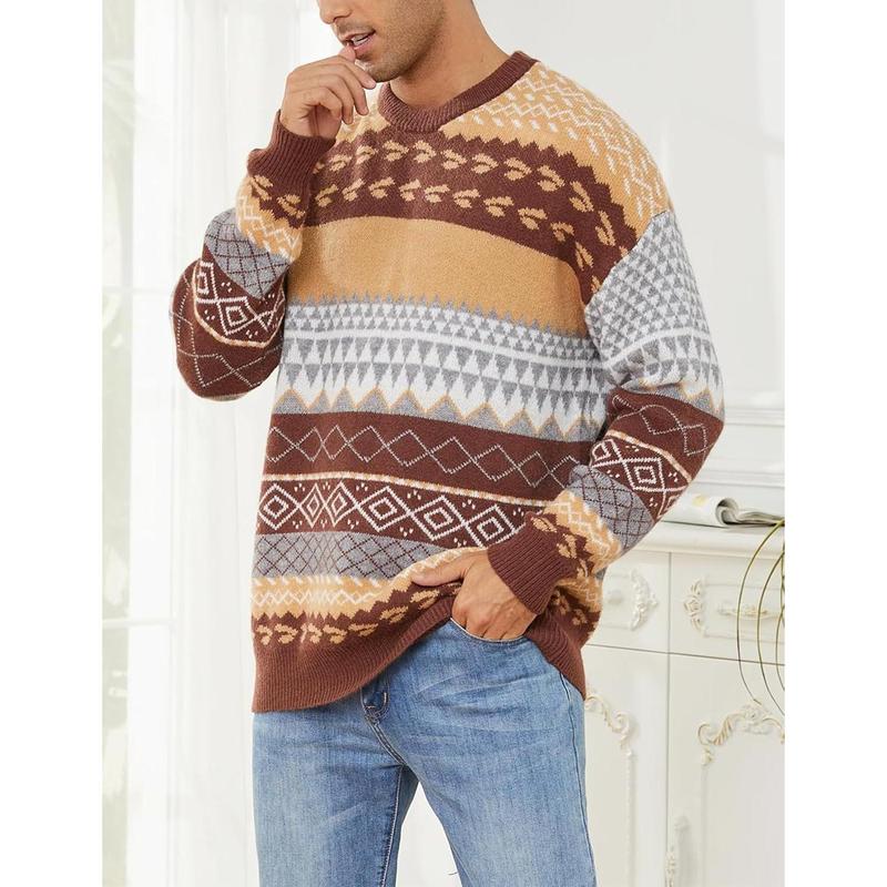 Mens Vintage Sweater Grandpa Oversized Cable Knit Crewneck Pullovers Casual Long Sleeve Striped Sweater