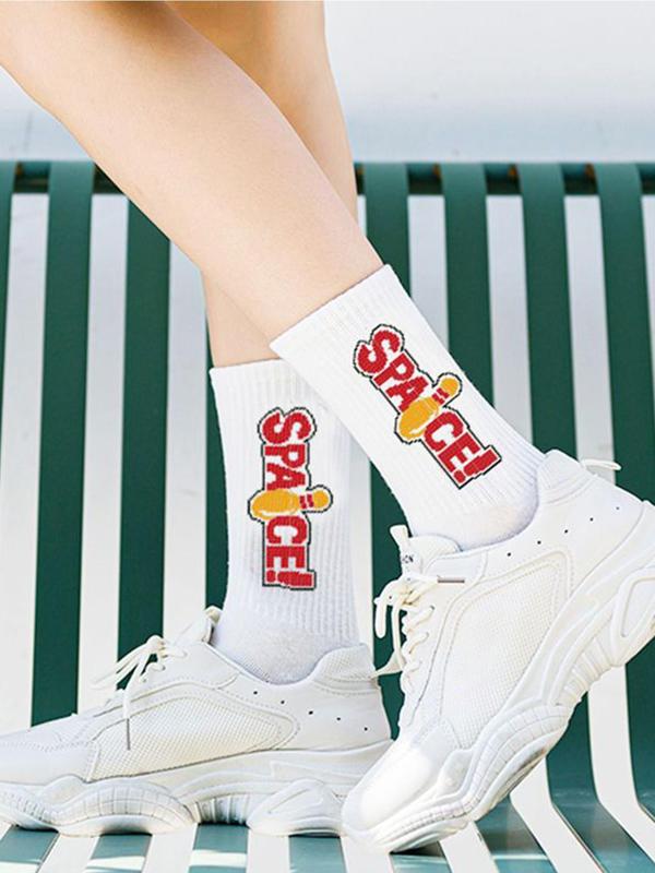 Unisex's 5 Pairs Pop Art Letter Print Crew Socks, Casual Comfy Socks for Daily Outdoor Wear, Unisex's Street Trend Socks