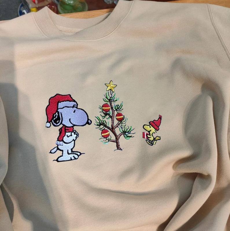 Snoopy Christmas Gratitude Embroidered Sweatshirt, Snoopy and Woodstock Christmas Embroidered Crewneck, Embroidered Snoopy Christmas