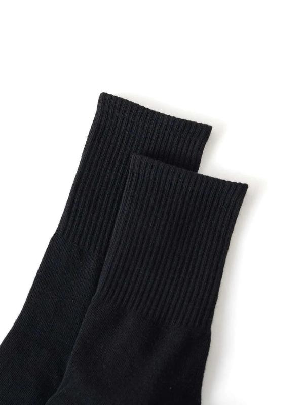 Men's 5 Pairs Plain Black Casual Crew Socks, Multi-pack Basic Simple Soft Comfy Mid Calf Socks for Daily Wear, Minimalist Men's Socks for Fall & Winter, Comfort Menswear