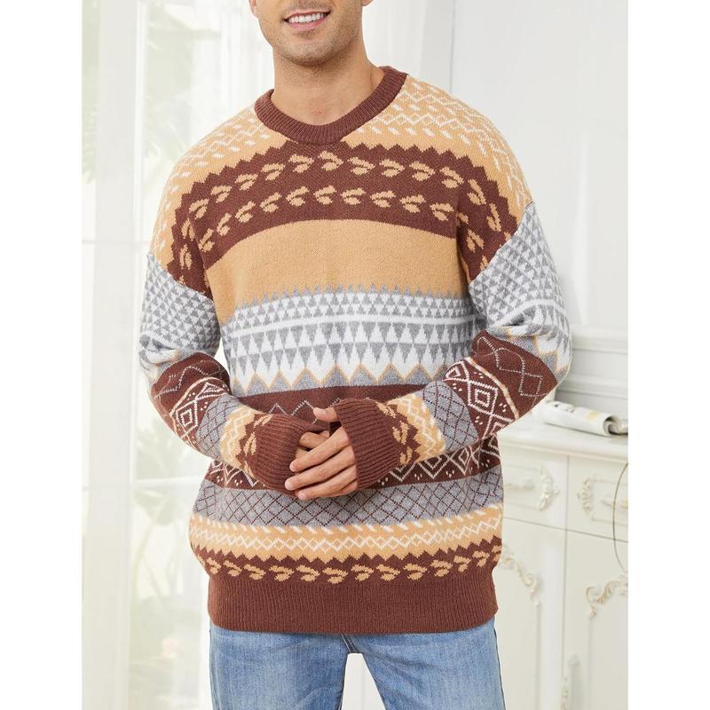 Mens Vintage Sweater Grandpa Oversized Cable Knit Crewneck Pullovers Casual Long Sleeve Striped Sweater