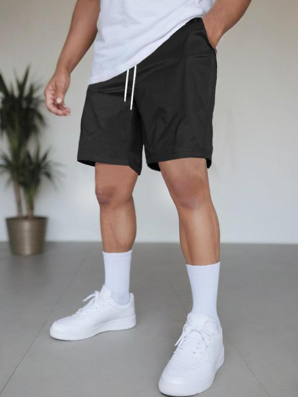 Men's Grommet Eyelet Drawstring Waist Shorts, Regular Fit Casual Plain Pocket Shorts, Back To School Outfits, Fashion Men's Bottoms for Daily Streetwear