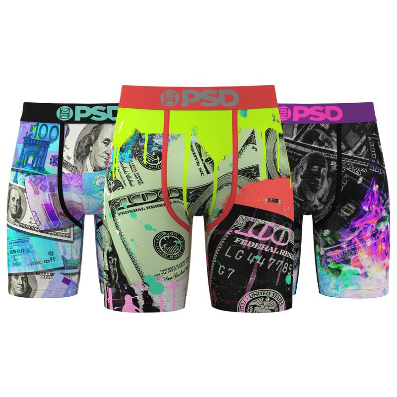 PSD Men's Money Hype Boxer Brief 3 Pack - Standard Length 7 Inch Inseam, Moisture-Wicking 4-Way Stretch Fabric