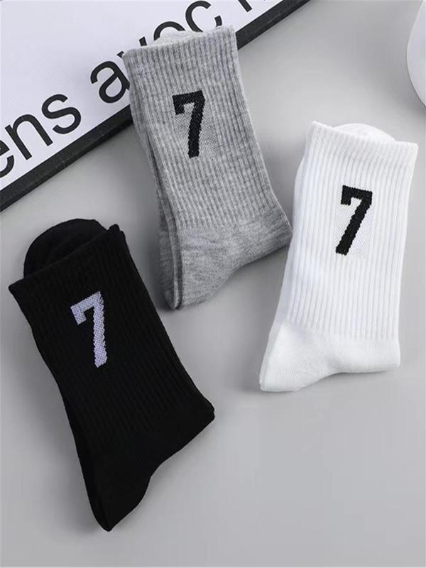 Men's 3 Pairs Vintage Number Print Crew Socks, Stylish Casual Comfy Socks for Daily Wear, Fashion Ladies' Socks for All Seasons, Menswear