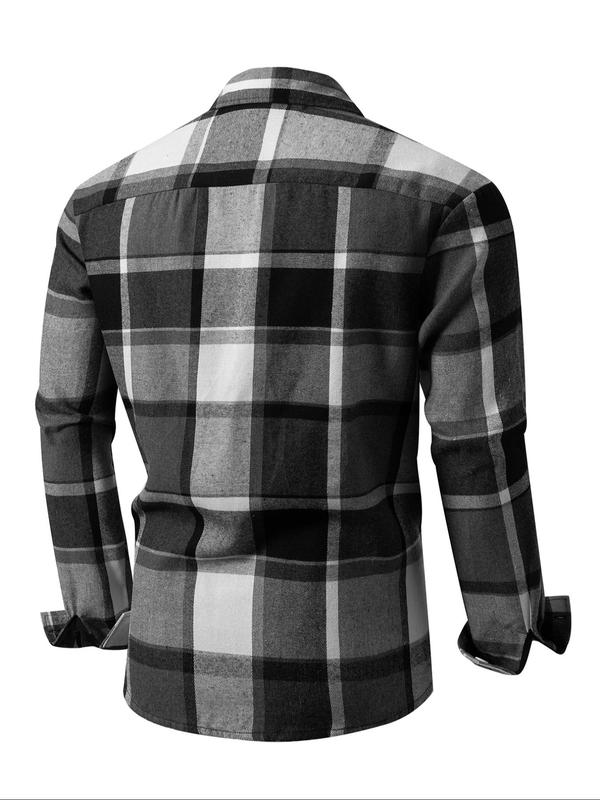 Men's Plaid Print Button Front Shirt, Regular Fit Casual Long Sleeve Collared Top for Fall & Winter, Men's Clothes for Daily Wear