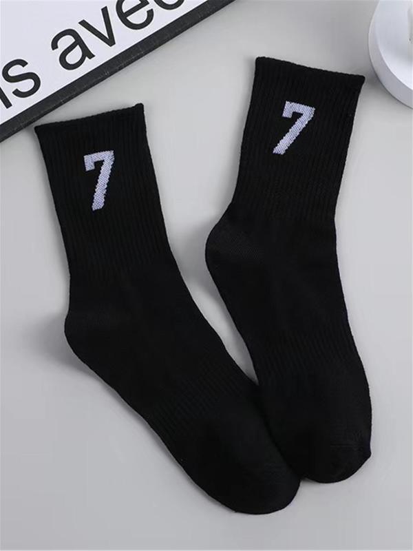 Men's 3 Pairs Vintage Number Print Crew Socks, Stylish Casual Comfy Socks for Daily Wear, Fashion Ladies' Socks for All Seasons, Menswear