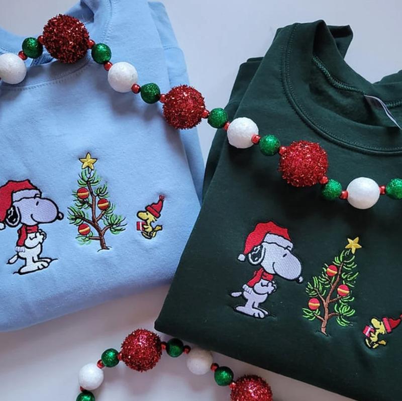 Snoopy Christmas Gratitude Embroidered Sweatshirt, Snoopy and Woodstock Christmas Embroidered Crewneck, Embroidered Snoopy Christmas