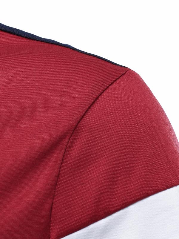 Men's Colorblock Striped Print Short Sleeve Polo Shirt, Regular Fit Casual Fashion Button Collared Top for Summer, Men's Clothes for Daily Wear