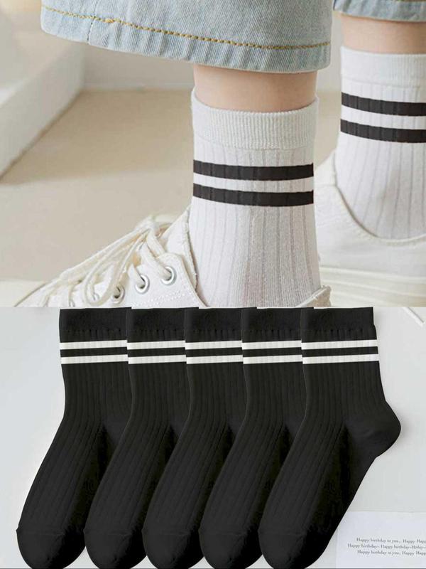 Men's Striped Print Crew Socks, Casual Soft Comfortable Breathable Socks for Daily Wear, Summer Wear 2024, Menswear for All Seasons