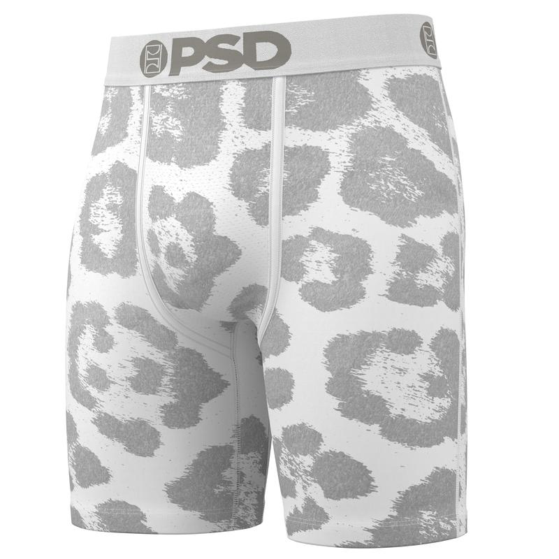 PSD Men's Snow Leopard Boxer Brief - Standard Length 7 Inch Inseam, Moisture-Wicking 4-Way Stretch