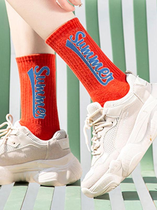 Unisex's 5 Pairs Pop Art Letter Print Crew Socks, Casual Comfy Socks for Daily Outdoor Wear, Unisex's Street Trend Socks