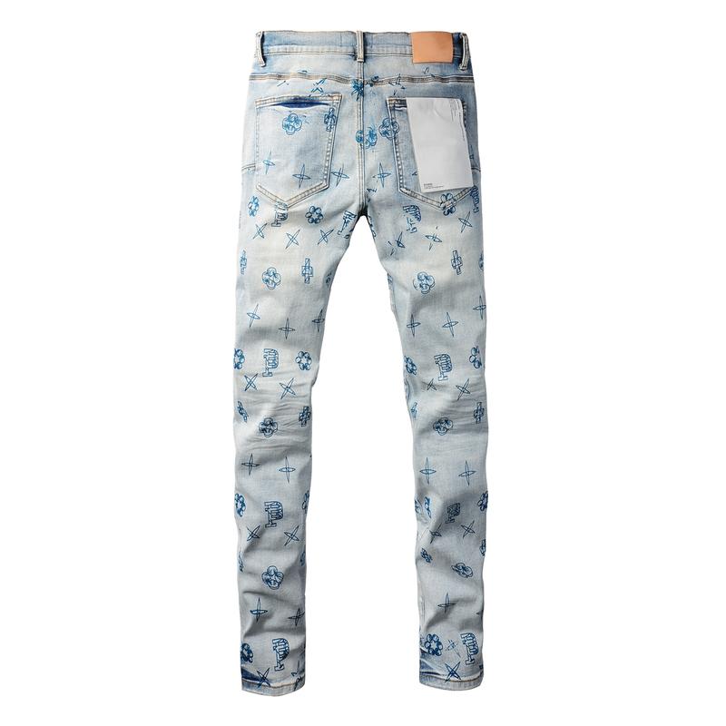 Purple brand Men's Jeans Casual Comfort Holes Fashionable Straight Skinny Slim Fit Jeans, Ripped Stretch Jeans Denim Pants