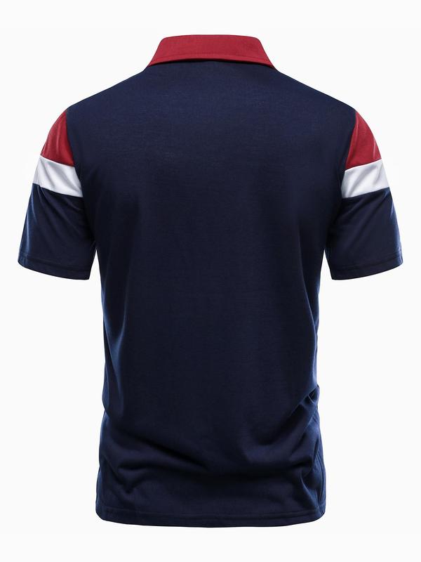 Men's Colorblock Striped Print Short Sleeve Polo Shirt, Regular Fit Casual Fashion Button Collared Top for Summer, Men's Clothes for Daily Wear