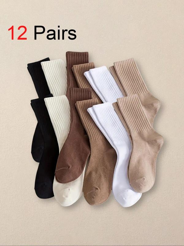 Men's Solid Color Crew Socks, Casual Comfy Breathable Socks for Daily Wear, Men's Socks for All Seasons