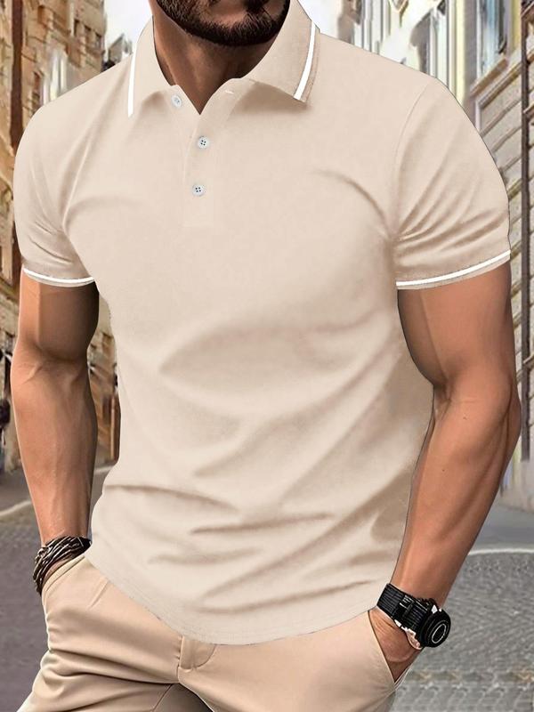 Men's Regular Fit Contrast Binding Short Sleeve Polo Shirt, Casual Half Button Collared Top for Summer, Fashion Men's Streetwear for Daily Wear