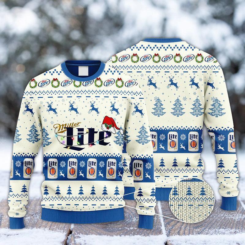 Miller Lite Reindeer Snowy Night Ugly Sweater, Ugly Sweater, Ugly Christmas Sweater, Christmas Beer Ugly Christmas Sweater, Christmas Ugly Gift for Beer Lover