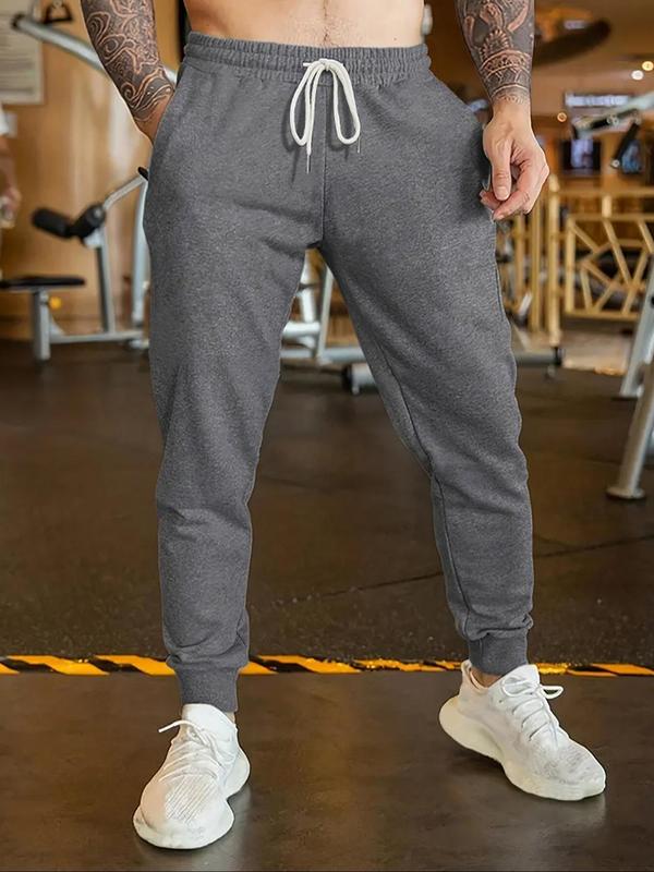 Men's Plain Adjustable Drawstring Waist Sweatpants, Soft Jogger Trousers for Daily Gym Workout Running, Mens Pants, Going Out Outfit, Pants for Men, Stylish Casual Clothes Bottoms Menswear, Men's Clothing Outfits, Boys Fall Clothing