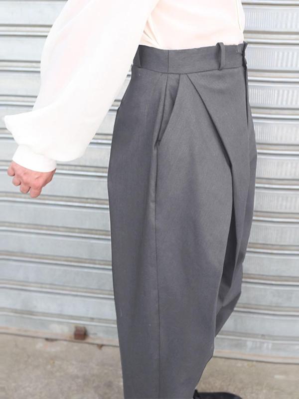 Men's Solid Pocket Wide Leg Pants, Casual Loose Plicated Trousers for Daily Wear, Woven Bottoms for All Seasons