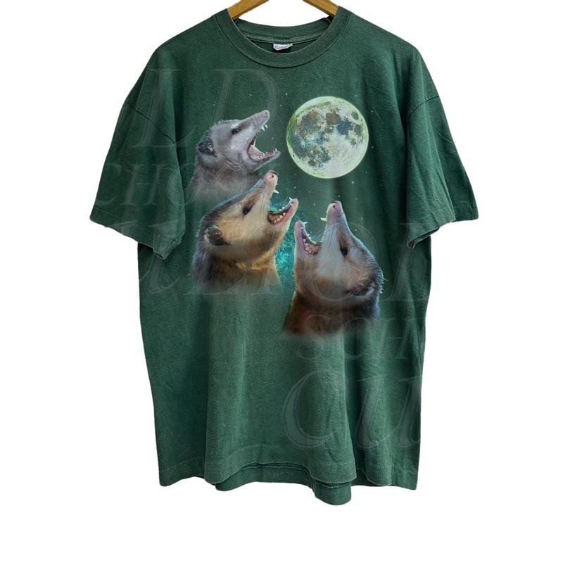 Three Possums Howling at Moon Vinatge Shirt, Retro Opossum Lover Tshirt, Funny Possum Tee, Distressed Cotton Unisex Tee Menswear Top Underwear