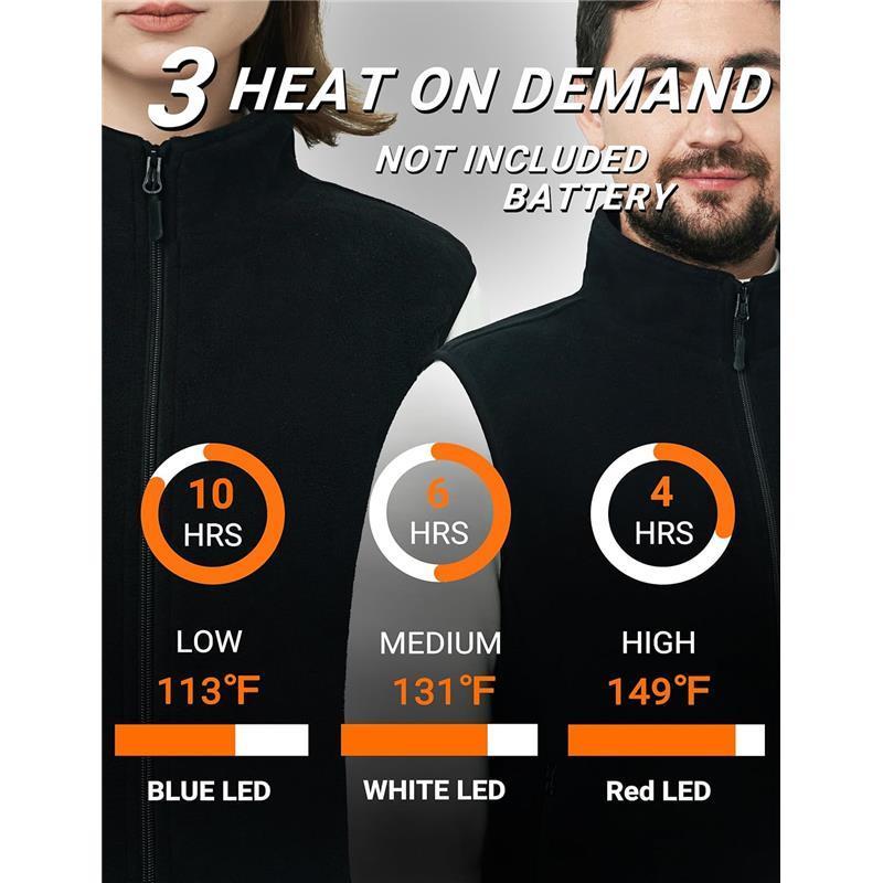 Heated Vest for Men Women, 3 Heating Levels 6Heating Zones, Rocking Fleece Fabric,Waterproof Switch, USB Port - ClothingMenswear