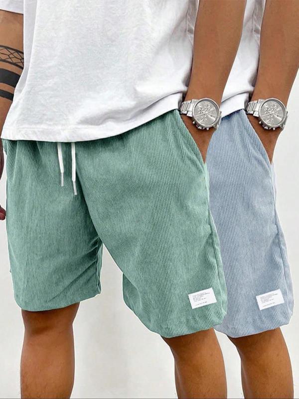 Men's Solid Patched Drawstring Waist Shorts, Regular Fit Casual Pocket Elastic Waist Shorts for Summer, Men's Bottoms for Daily Wear