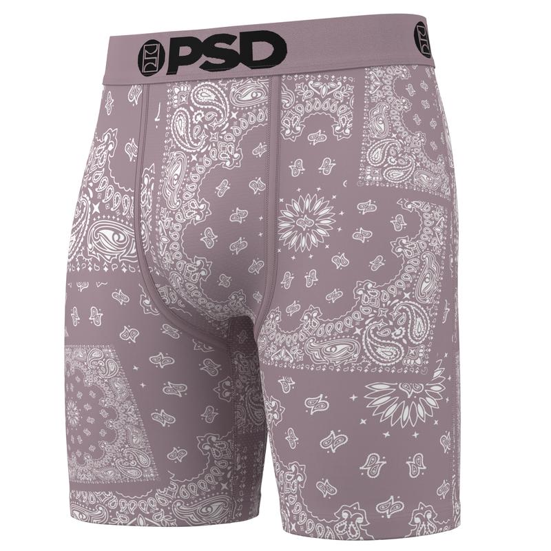 PSD Men's Mauve Bandana Boxer Brief - Standard Length 7 Inch Inseam, Moisture-Wicking 4-Way Stretch