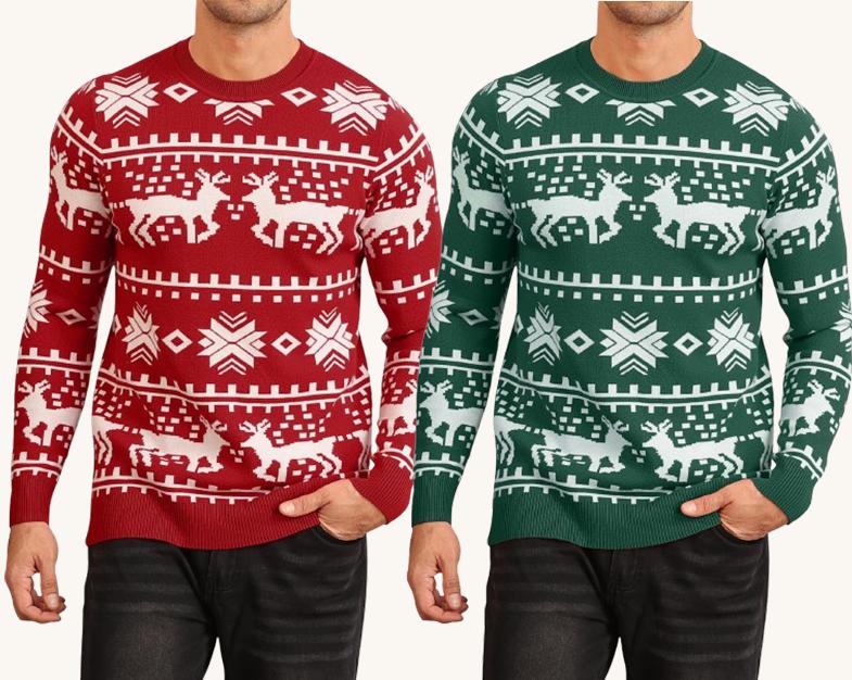 Men's Unisex Long Sleeved Elk Snow Pattern Pullovers Knitwear Top Christmas New Year Casual Regular Sweater Knitting for Fall Warm and Soft Classic Knit