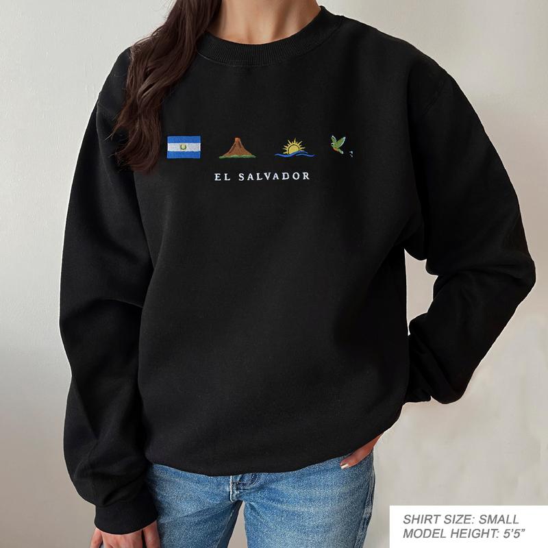 El Salvador Embroidery Sweatshirt, Cozy, Soft Gray, Torogoz, Volcano, Beach, Ocean, Surf, Pupusa, Flag, Emoji, Symbol, Gift, Stitch Crewneck