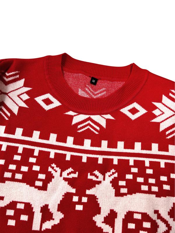 Men's Unisex Long Sleeved Elk Snow Pattern Pullovers Knitwear Top Christmas New Year Casual Regular Sweater Knitting for Fall Warm and Soft Classic Knit