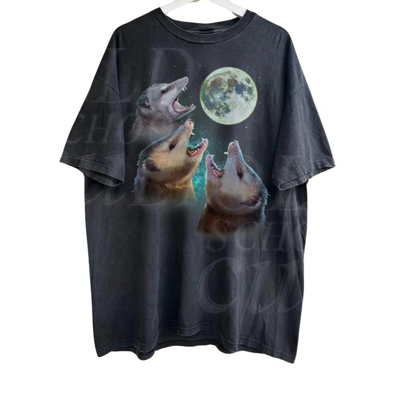 Three Possums Howling at Moon Vinatge Shirt, Retro Opossum Lover Tshirt, Funny Possum Tee, Distressed Cotton Unisex Tee Menswear Top Underwear