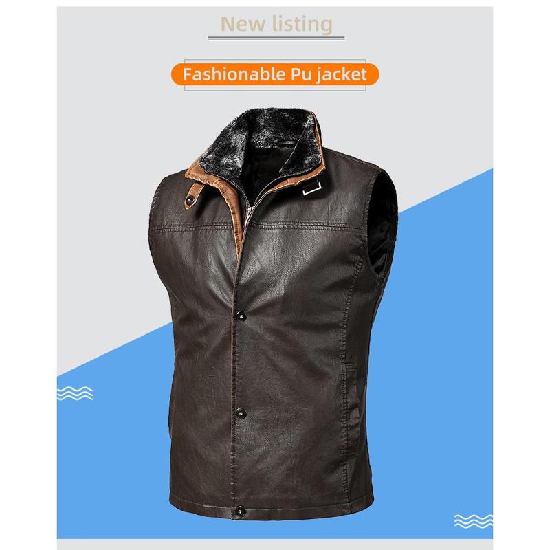 Men's Leather Autumn Pu Vest European and American plus Size Casual Retro Men's Jacket Sleeveless Work Vest Menswear Tops