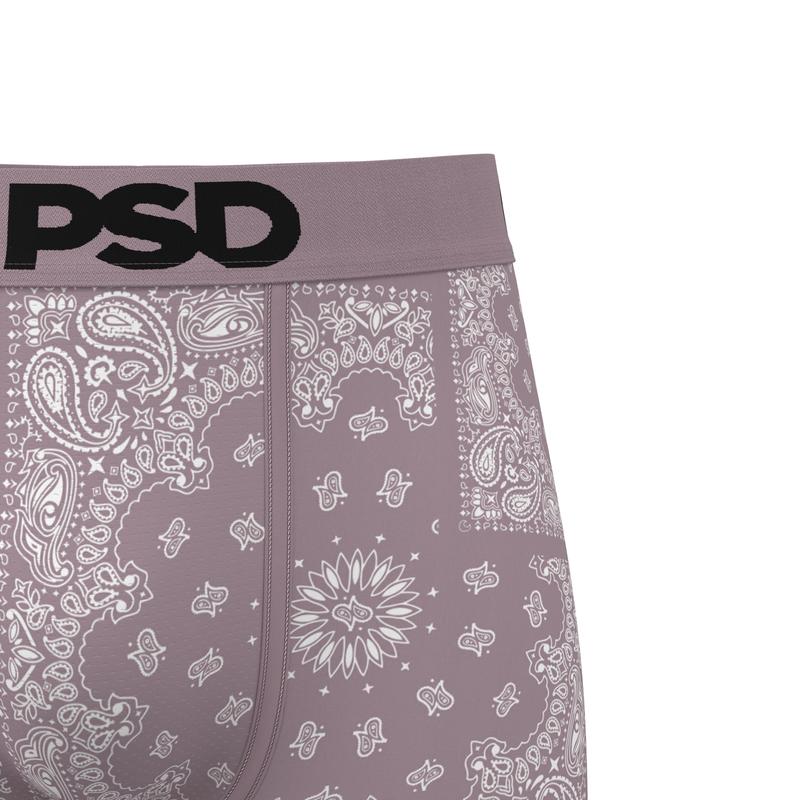 PSD Men's Mauve Bandana Boxer Brief - Standard Length 7 Inch Inseam, Moisture-Wicking 4-Way Stretch