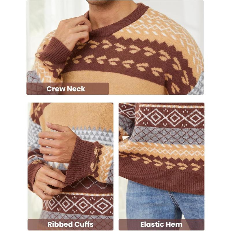 Mens Vintage Sweater Grandpa Oversized Cable Knit Crewneck Pullovers Casual Long Sleeve Striped Sweater